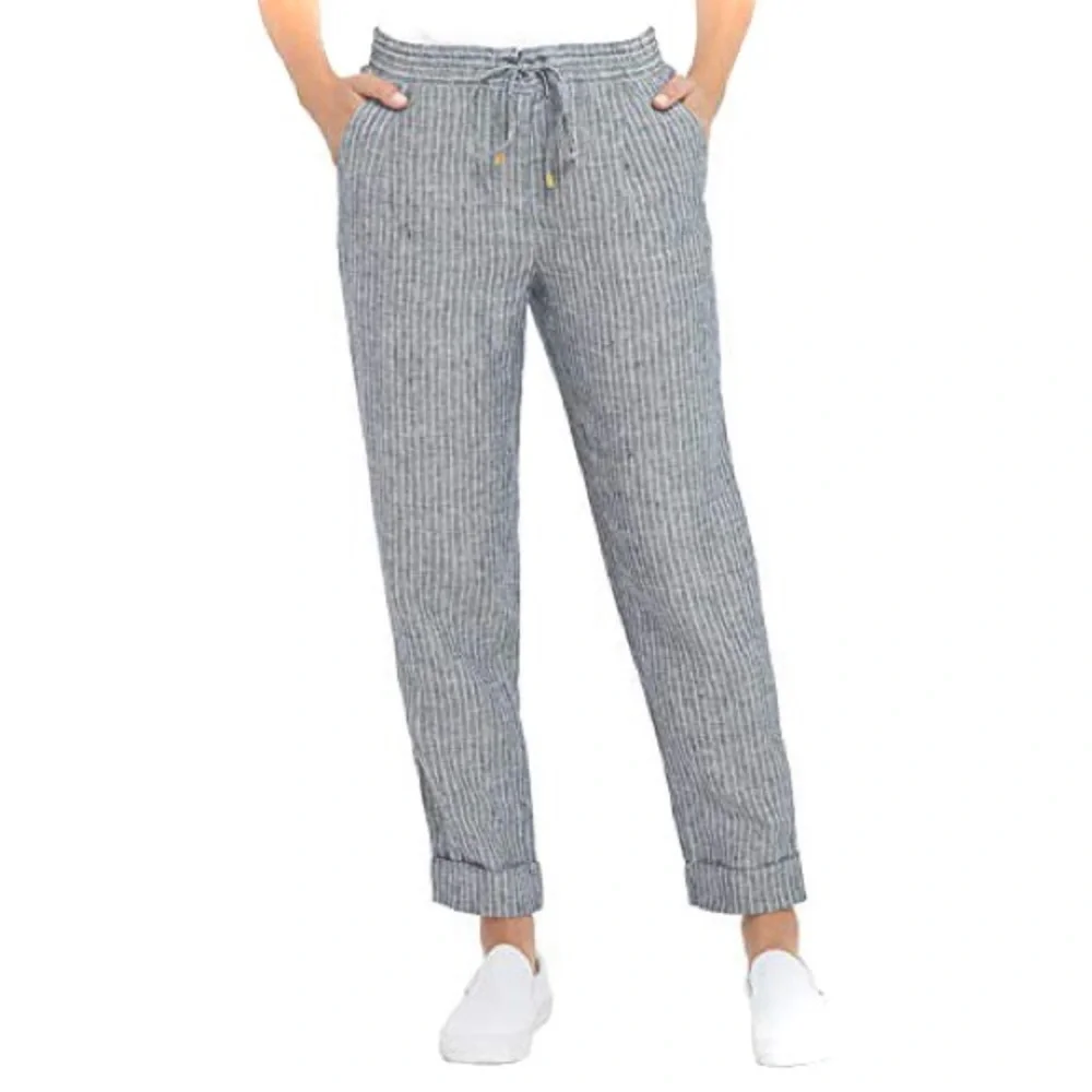 SOLD✨ADRIENNE VITTADINI | S | Marina Admiral Stripe Linen Drawstring Jogger Pant